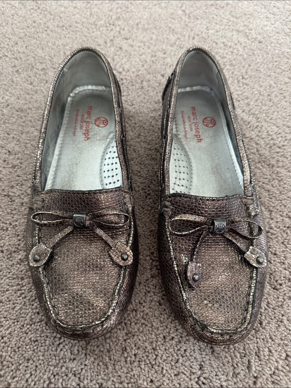 Marc Joseph Bronze Metallic Bow Driving Loafers
